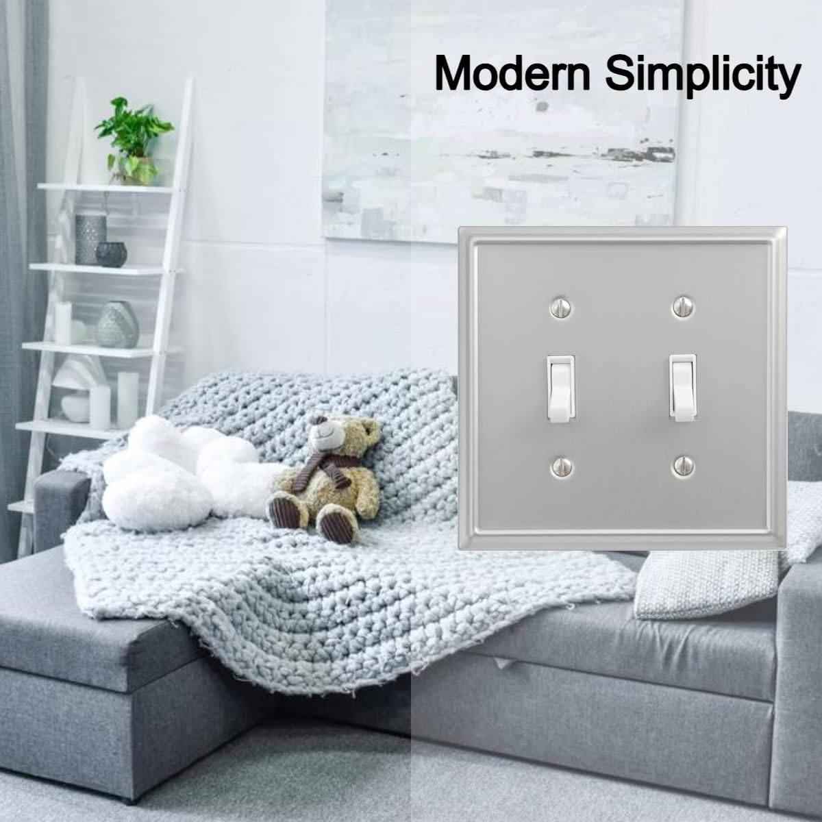 OKAWYC Double Toggle Light Switch Cover Aria Metal Wall Plate, 2-Pack Brushed Nickel 2 Gang, Light Switch Cover Decorative Wallplate, Durable image 4