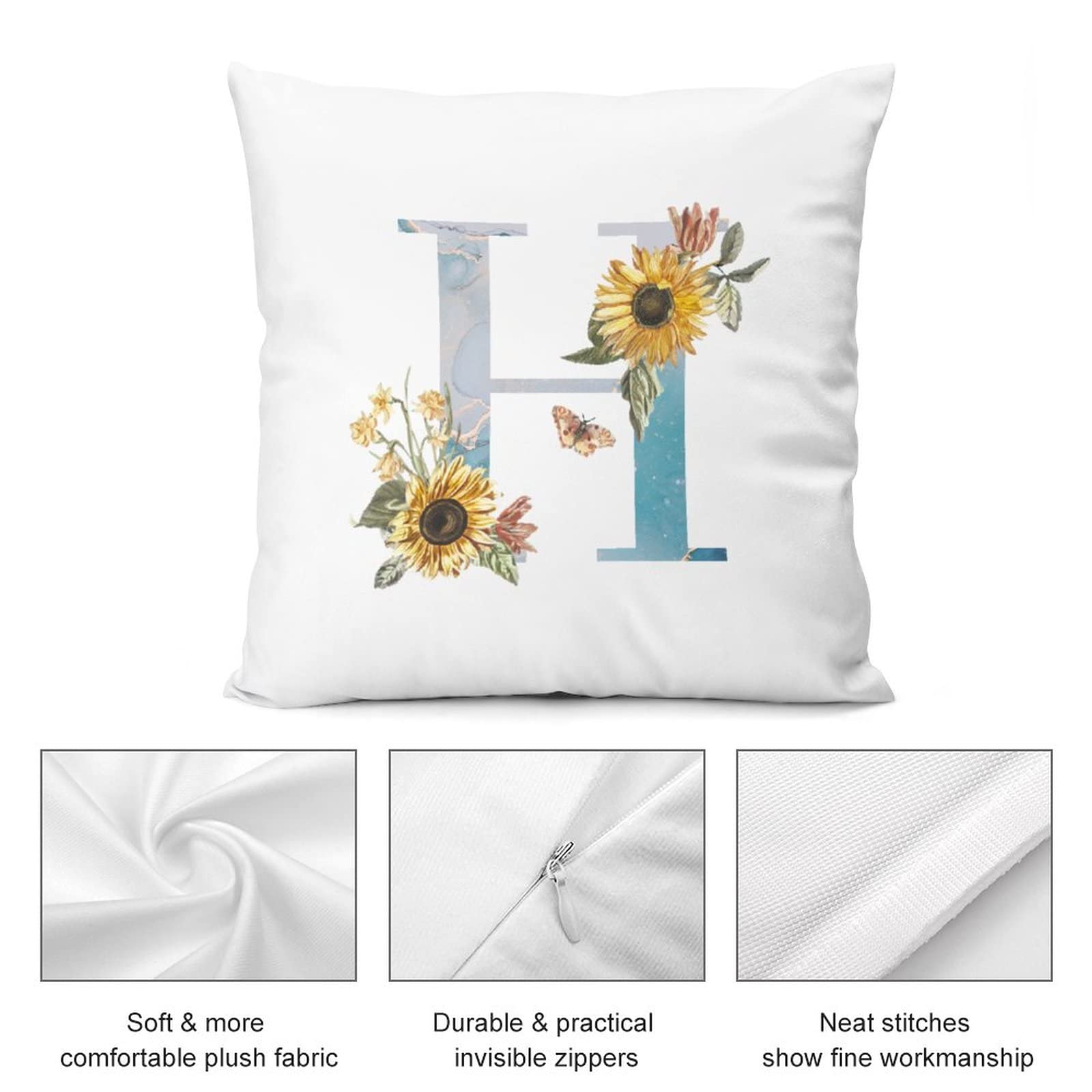 Knagsfa Monogram Letter H Floral Throw Pillow Cover – 12x20 Inches, Ultra Soft Short Plush, Invisible Zipper