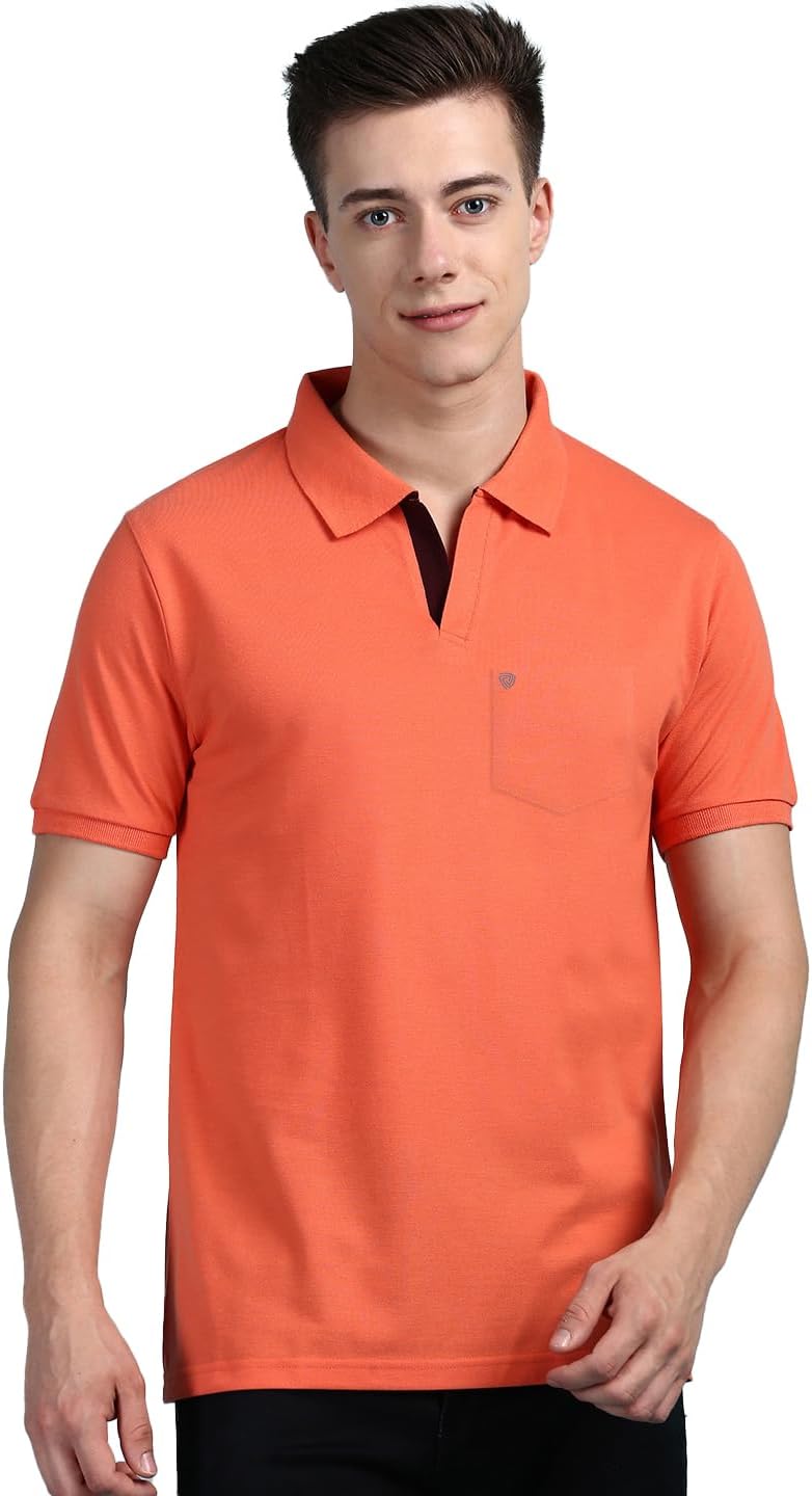 Men's Half Sleeve Soild Casual Regular Fit T-Shirt with Chest Pocket | Polo Tshirt for Men