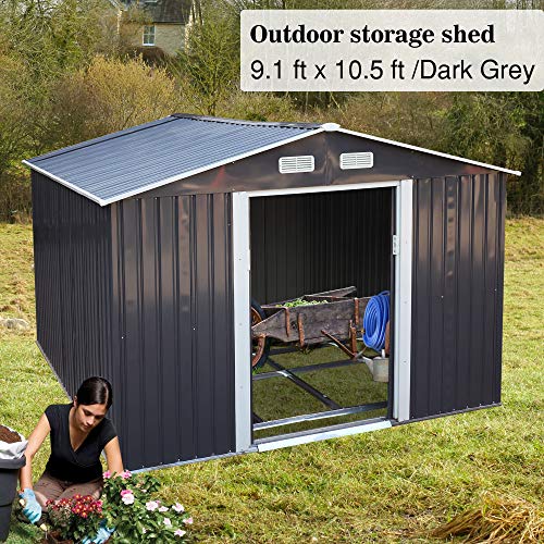 image for JAXPETY 9.1' x 10.5' Outdoor Steel Garden Storage Utility Tool Shed Ba