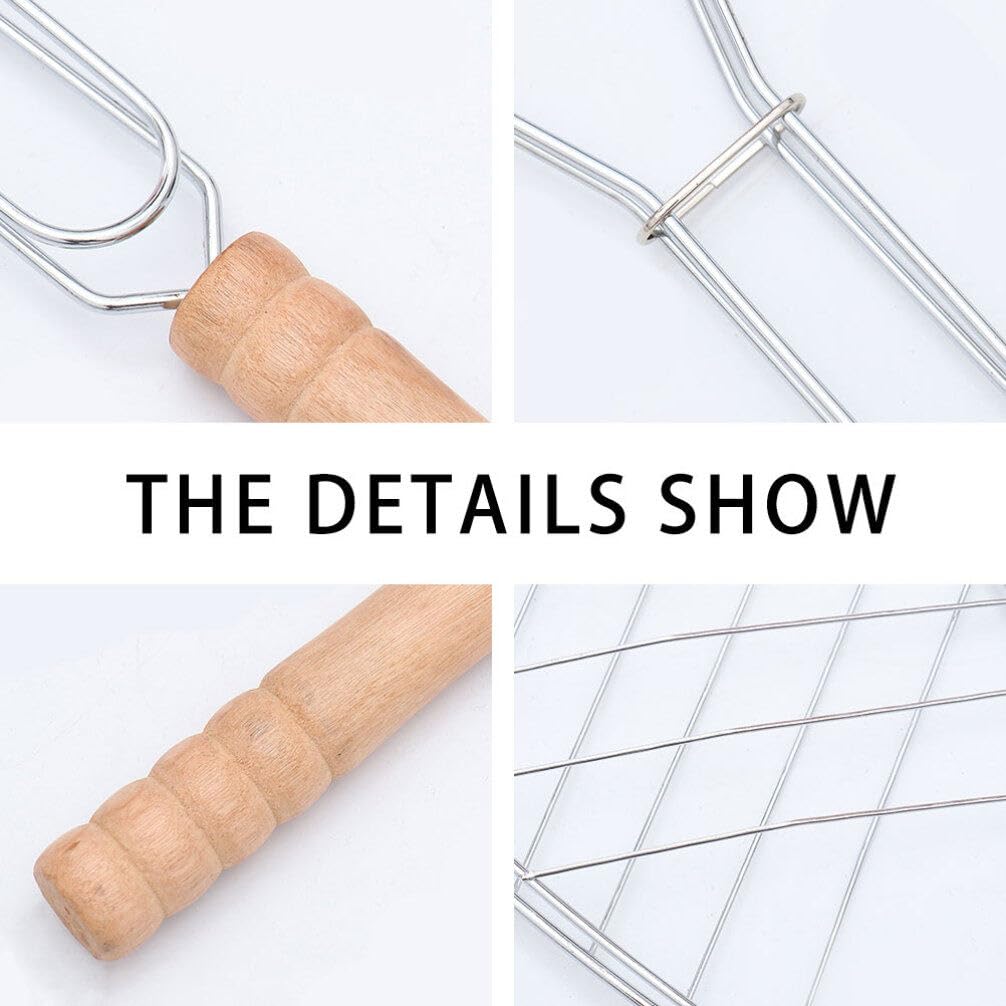 Cabilock 2pcs BBQ Net Clamp Round Net Rack Grill Accessory Fish Barbecue Clip Wooden Handle Easy Clean Outdoor BBQ Tool