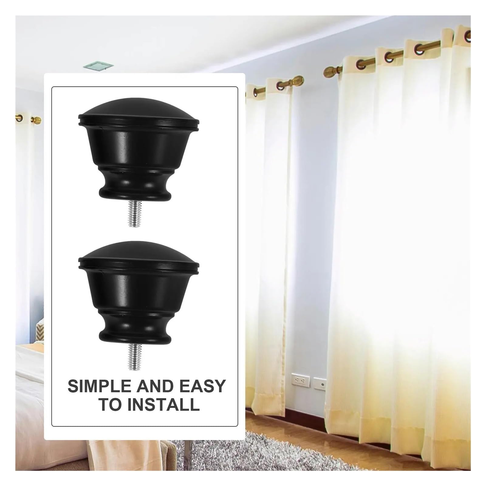 Lot de 6 embouts de tringle à rideaux décoratifs en métal et plastique pour tringles à rideaux, salon, chambre à coucher