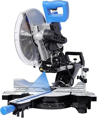Sierra ingletadora deslizante de doble bisel de 12 pulgadas con guía láser, hoja 80T, bisel de 0-45, sierra ingletadora de 15 amperios con mesa de