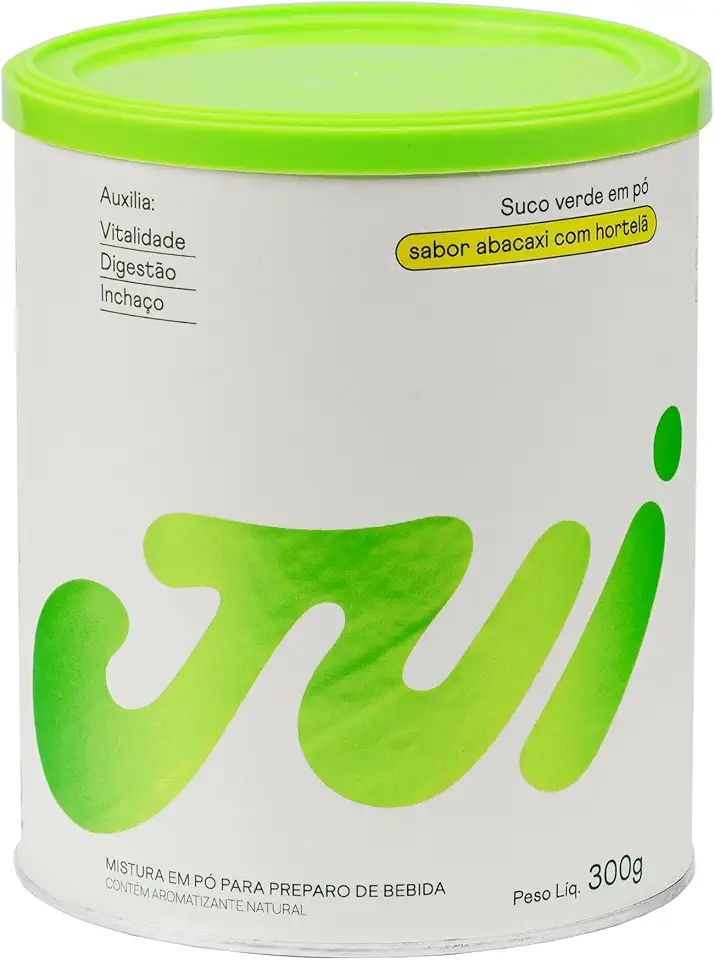 Jui Suco Verde em Pó Sabor Abacaxi com Hortelã 30 Doses, Vegano, 100% Natural, Sem Açúcar, Sem Glúten, Sem Lactose, Para Inchaço, Digestão e Vitalidade