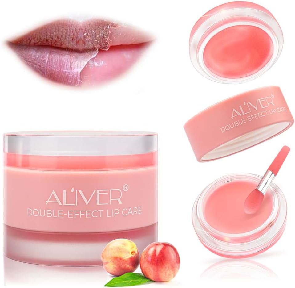 Lip Sleeping Mask, Lip Scrub and Lip Mask with Double Effect, Repair Lip Mask for Dry, Cracked Lips, Lip Moisturizer for Lip Treatment Care, Lip Repair Balm (Peach)