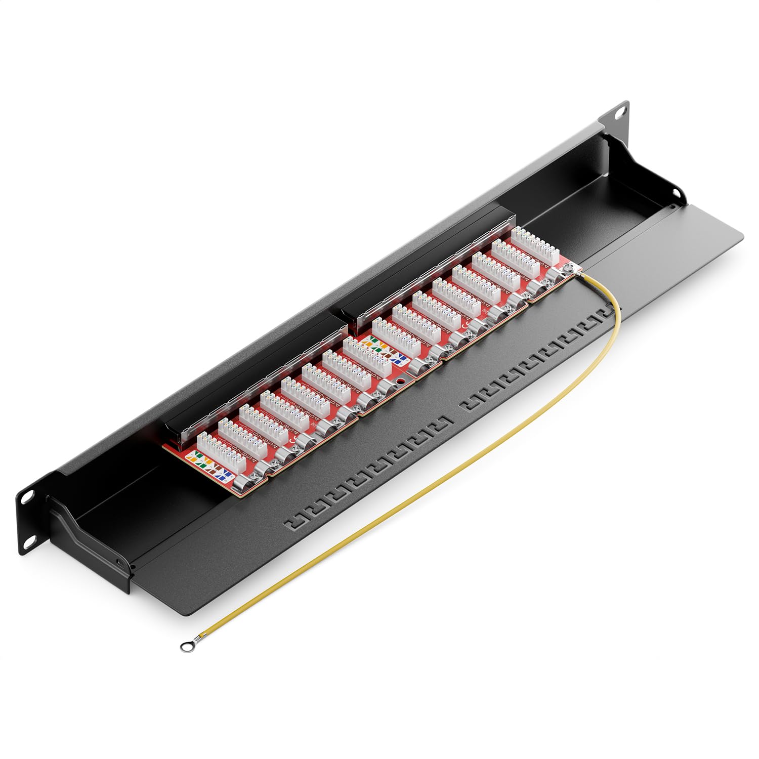 deleyCON CAT6a Panneau de Brassage 16 Port Bureau 19 Pouces Le Montage en Rack Assemblage du Serveur 16x RJ45 Blindé TIA568A TIA568B - Noir
