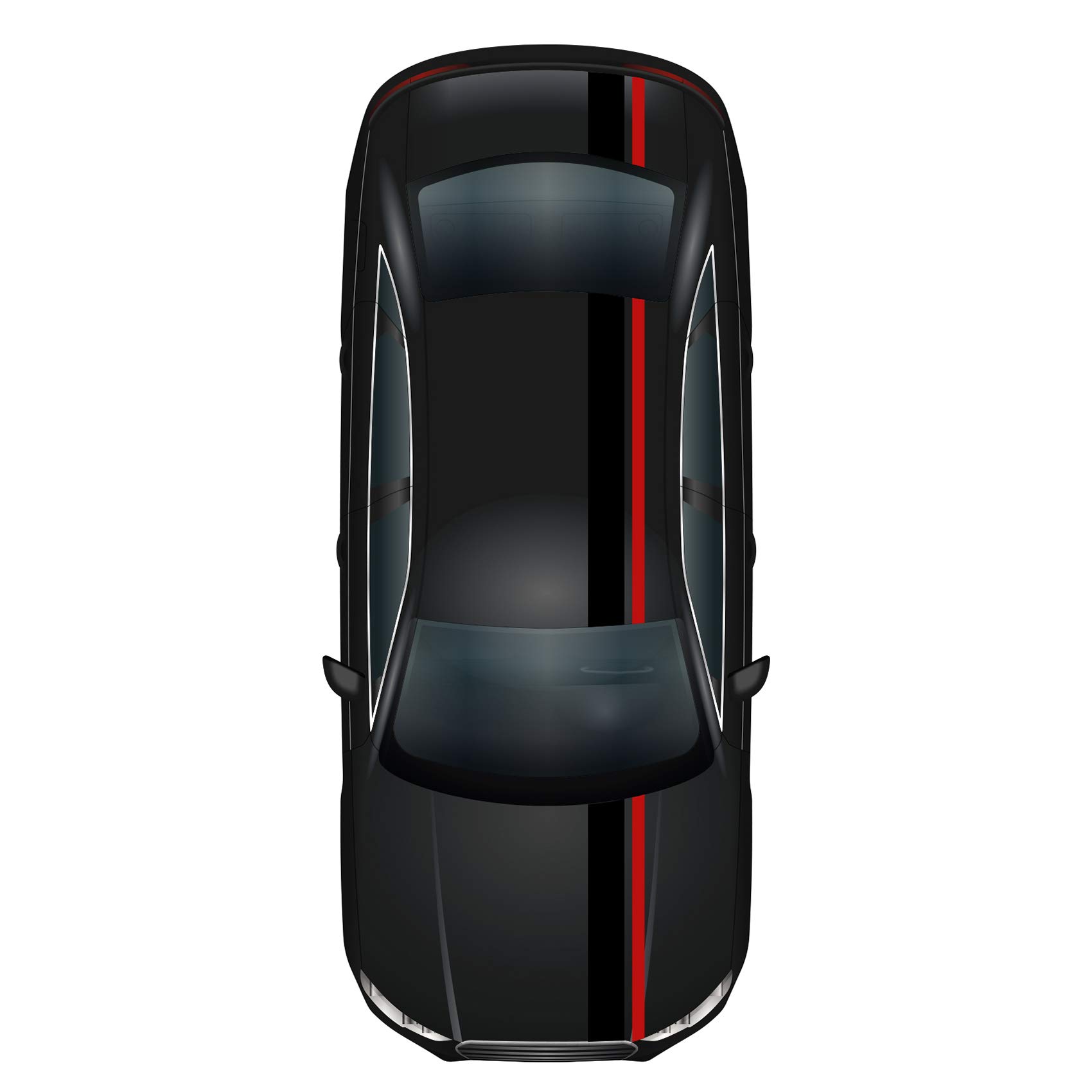 Finest Folia Strisce da corsa 5 m x 15 cm e 10 m x 5 cm, strisce da rally per veicoli, accessori auto, strisce per tuning per cofano tetto posteriore (nero lucido/rosso)