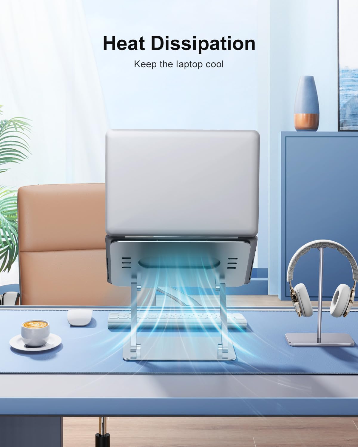 JOIOT Supporto regolabile per computer portatile, ergonomico, in alluminio, per scrivania, portatile, compatibile con computer portatili e tablet da 10 a 17,3 pollici, argento