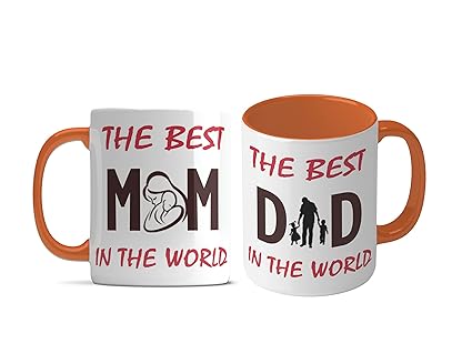 GIFT BOX Mom & Dad, Best Gift for Couple, Mom & Dad Ceramic Coffee, Tea Ceramic Coffee Mug (330 ml) (Orange)