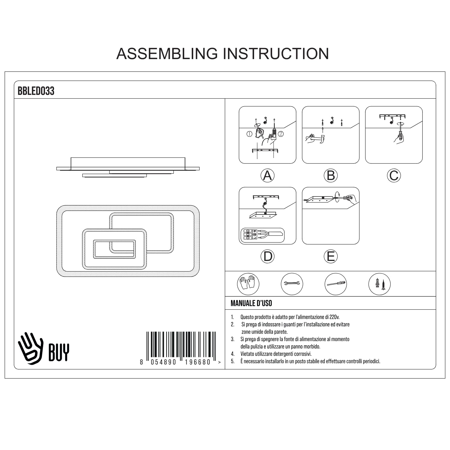 buybuy Lampadario LED 45W, Telecomando 2.4G, Luce Regolabile 4000lm BBLED033