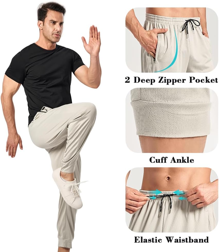 Men’s Mesh Jogger Sweatpants 3 Pack – Lightweight Quick Dry Athletic Pants with Zipper Pockets for Workout, Running - Image 5
