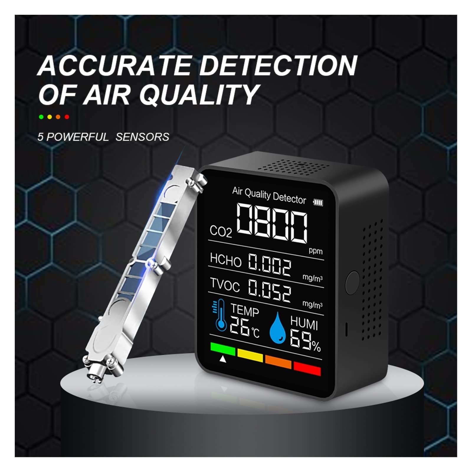 Detector de Gases, Detector de dióxido Carbono CO2 Smart Digital Temperatura Interior Sensor Humedad Probador la Calidad del Aire Monitor(Bianco)