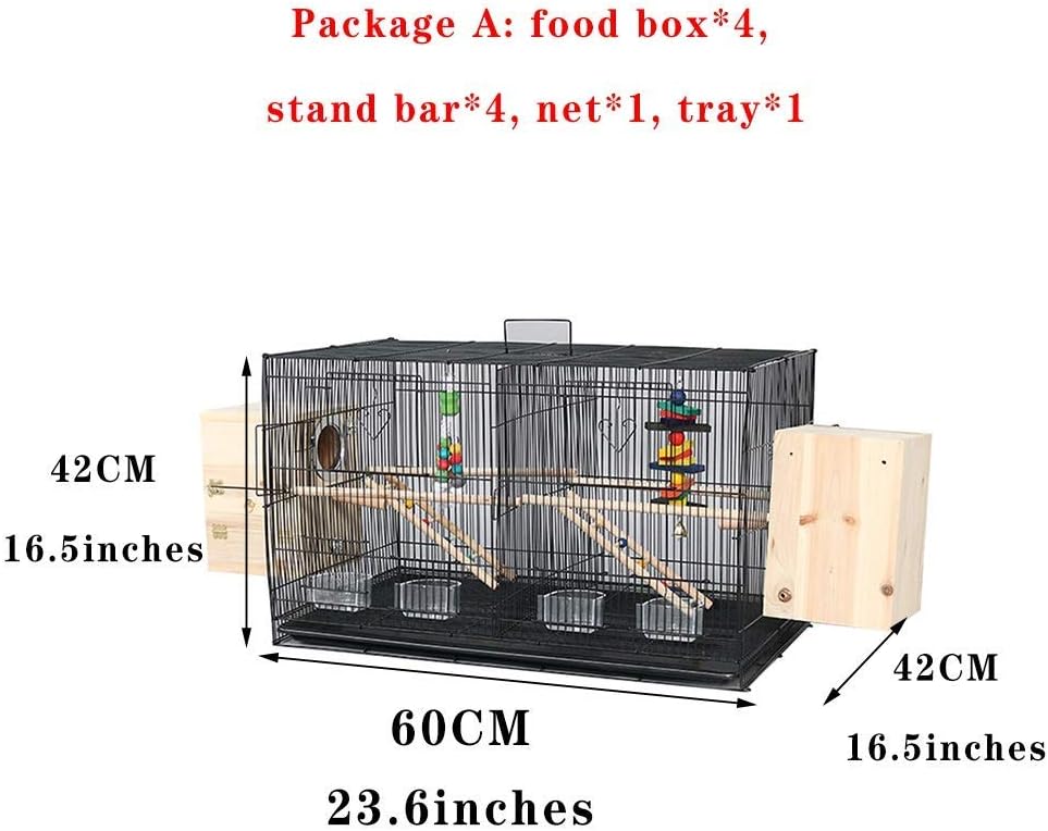 Black Iron Wire Decorative Bird Cages with Food Box Stand Bar Separate Net Tray Parrot Cages Bird Carrier Black 60cm-b (Black 60cm) image 5