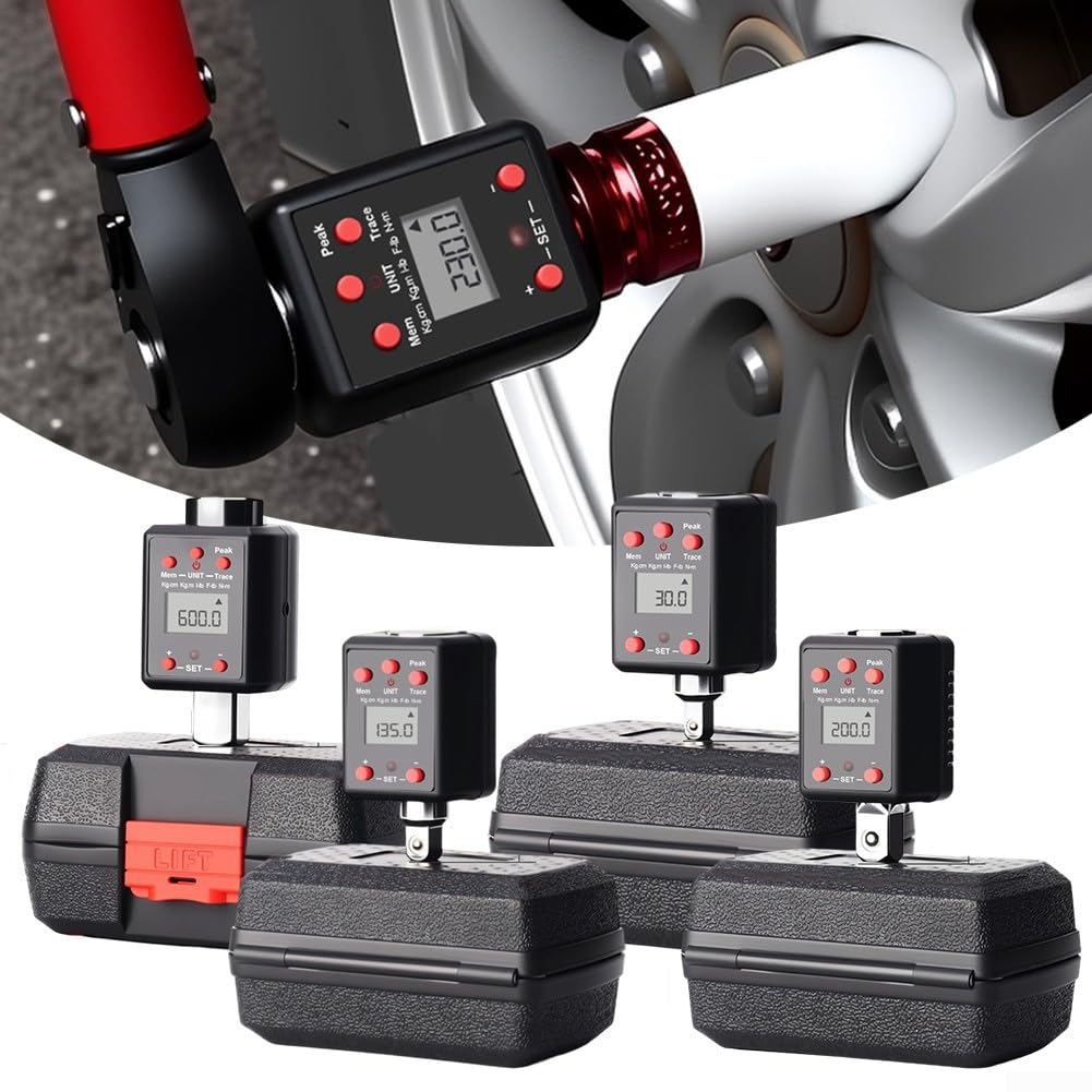 Robuster digitaler Drehmomentadapter, 1/4 3/8 1/2 3/4 Zoll Drehmomentbereich 0 3 bis 6600 Nm, Dual-Unit Display Ft Lb und Nm, akustische Warnungen, LED-Anzeigen und energiesparende automatische