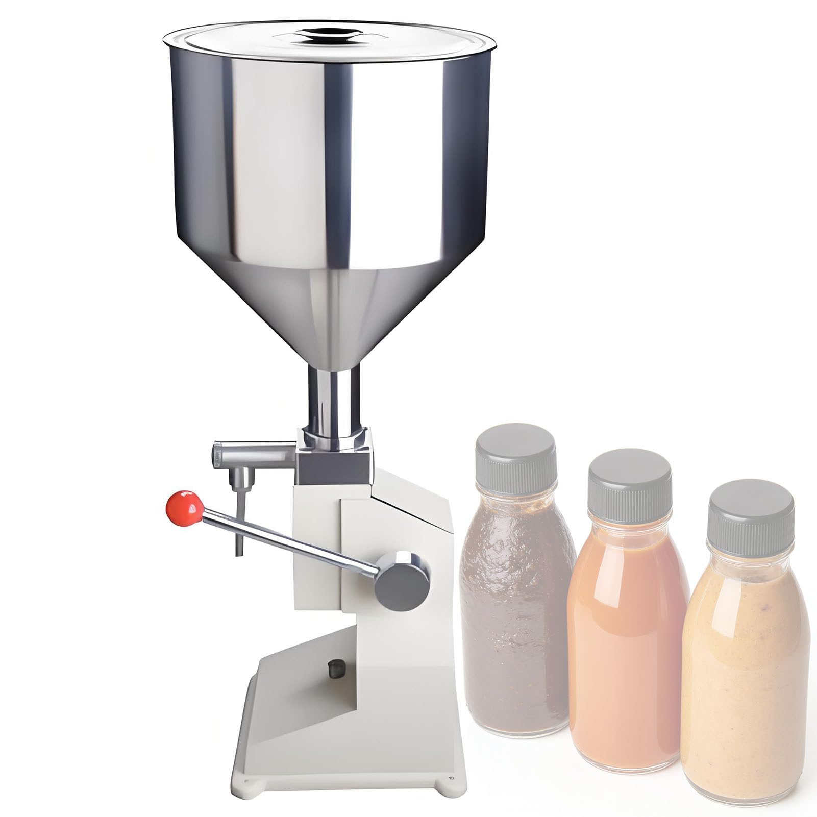 SHENGSHIYU Manual Paste Filling Machine Liquid Filling Machine for Shampoo Cosmetic Honey Oil,10L Hopper, Filling Volume 5-110ml, Adjustable Precisely, 20-30 Cycles per Minute