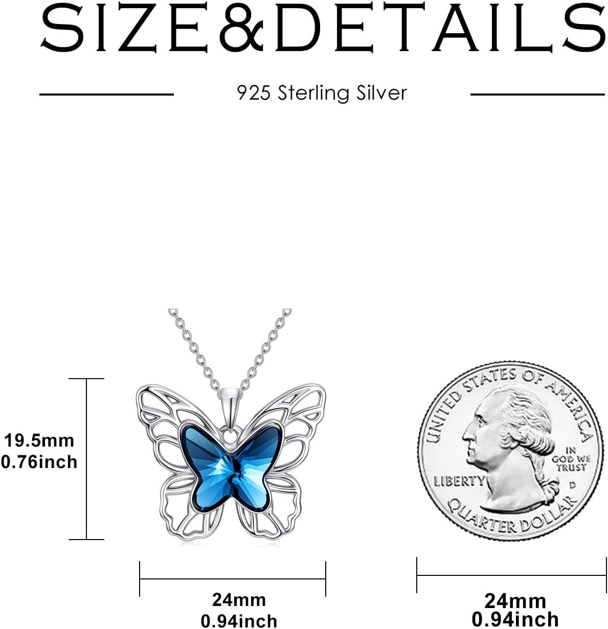 Butterfly Necklace for Women Sterling Silver Crystal Pendant Necklace Dainty Butterfly Necklace Birthday Gifts for Women and Daughters - Image 5