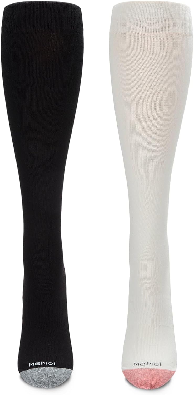 MeMoi Wellfit Women's 2 Pair Pack Cotton Blend 15-20 mmHg Graduated Compression Socks