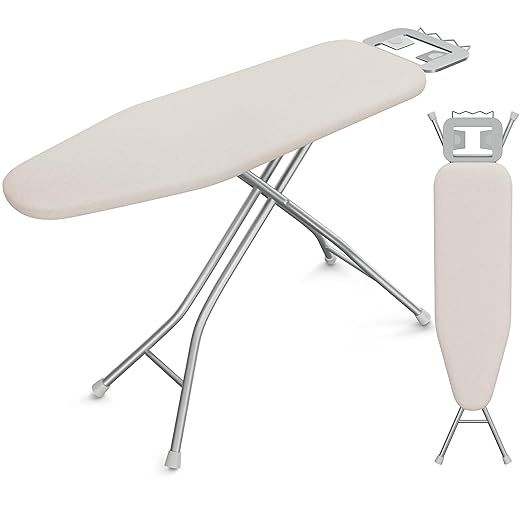 Yaheetech Foldable Ironing Board, Heavy Duty Iron Board with 9 Adjustable Heights, 4 Layer Cover and Safety Iron Rest, 52X14 Compact and Space Save Iron Board for Home Laundry Room Use, Beige