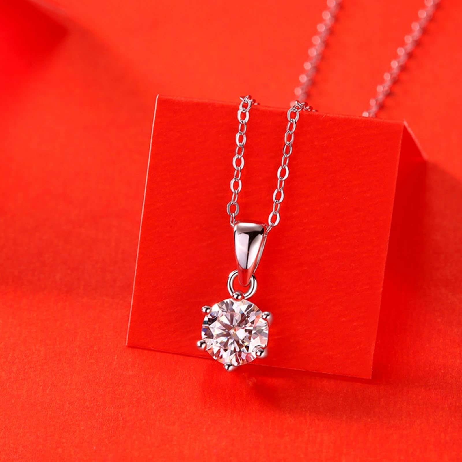 Echt Schmuck Halskette Weißgold Au750 18K mit Moissanit, Solitär Anhänger 45cm
