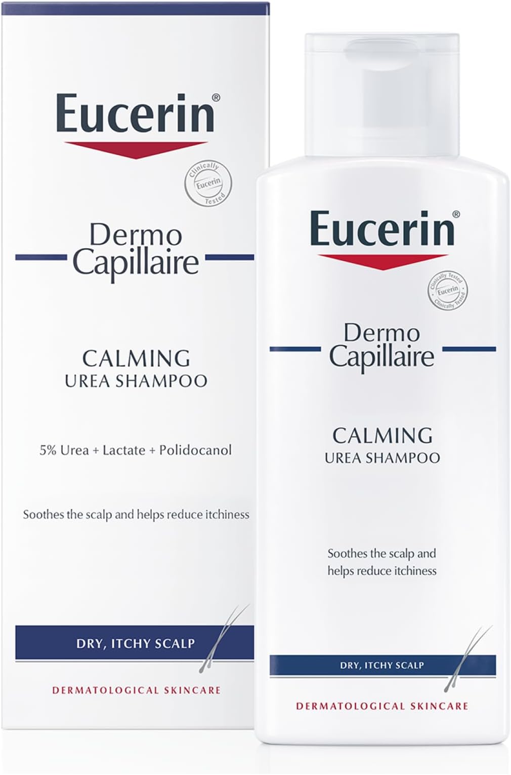 Eucerin DermoCapillaire Calming Urea Shampoo 250ml, Psoriasis and Dermatitis Shampoo for Dry, Itchy Scalp, Fragrance-Free, Moisturising with Urea, Lactate, Paraben- and Silicon-Free