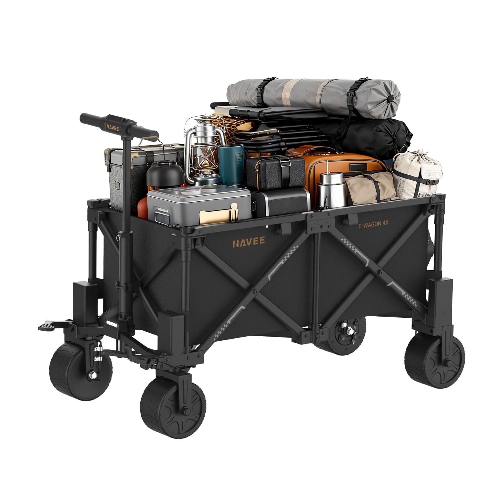 4X Electric Wagon Cart with Seat by NAVEE – 6061 aerospace-grade aluminum frame, Black, Model Electric Wagon 4X