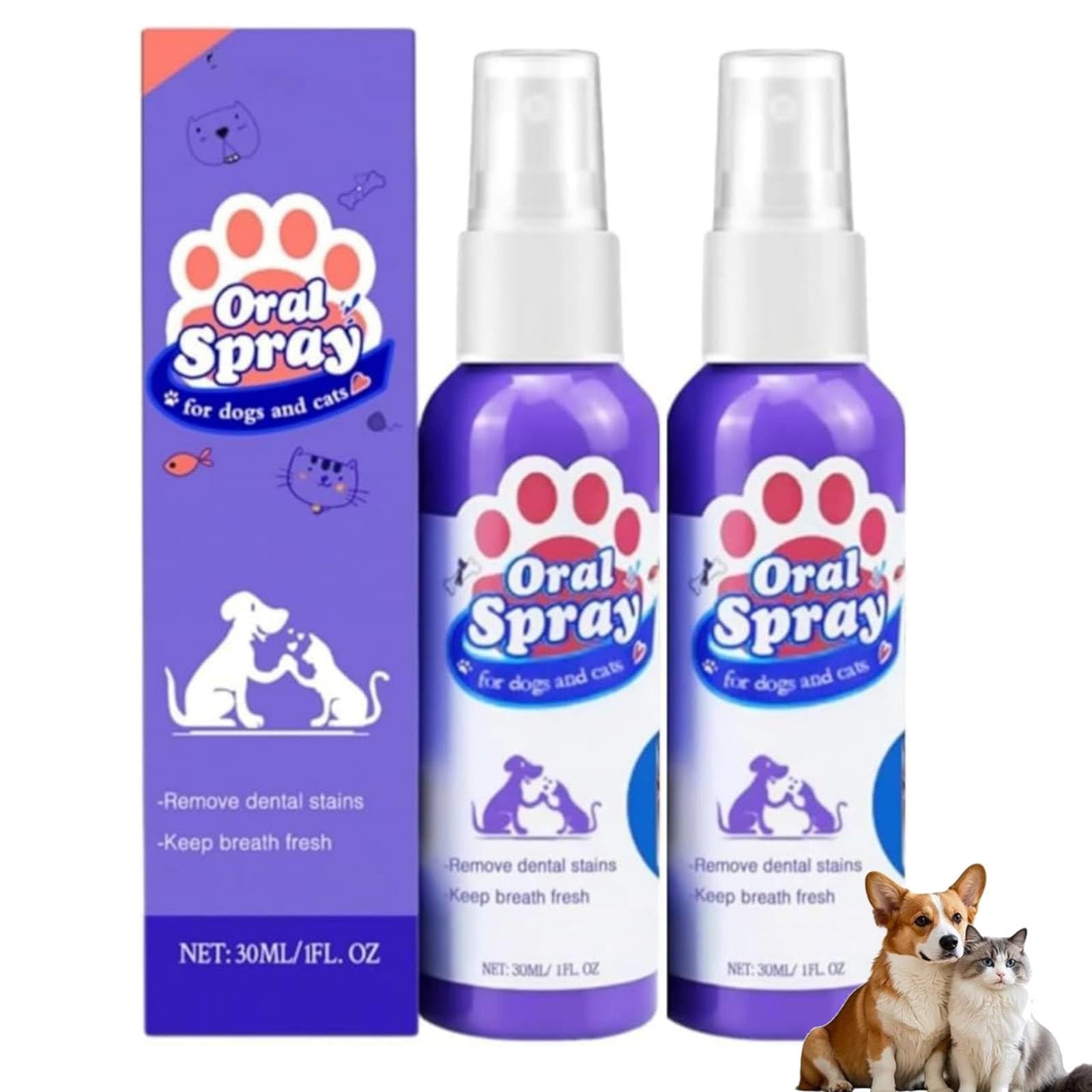 Skavix Pet Oral Spray, Skavix Pet Oral Tartar Remover Spray, Cat & Dog Tartar Remover, Pet Dental Care Spray, Easy Pet Oral Care for Dogs & Cats, Tartar Remover & Supports Gum Health,Easy to Use (2PC)