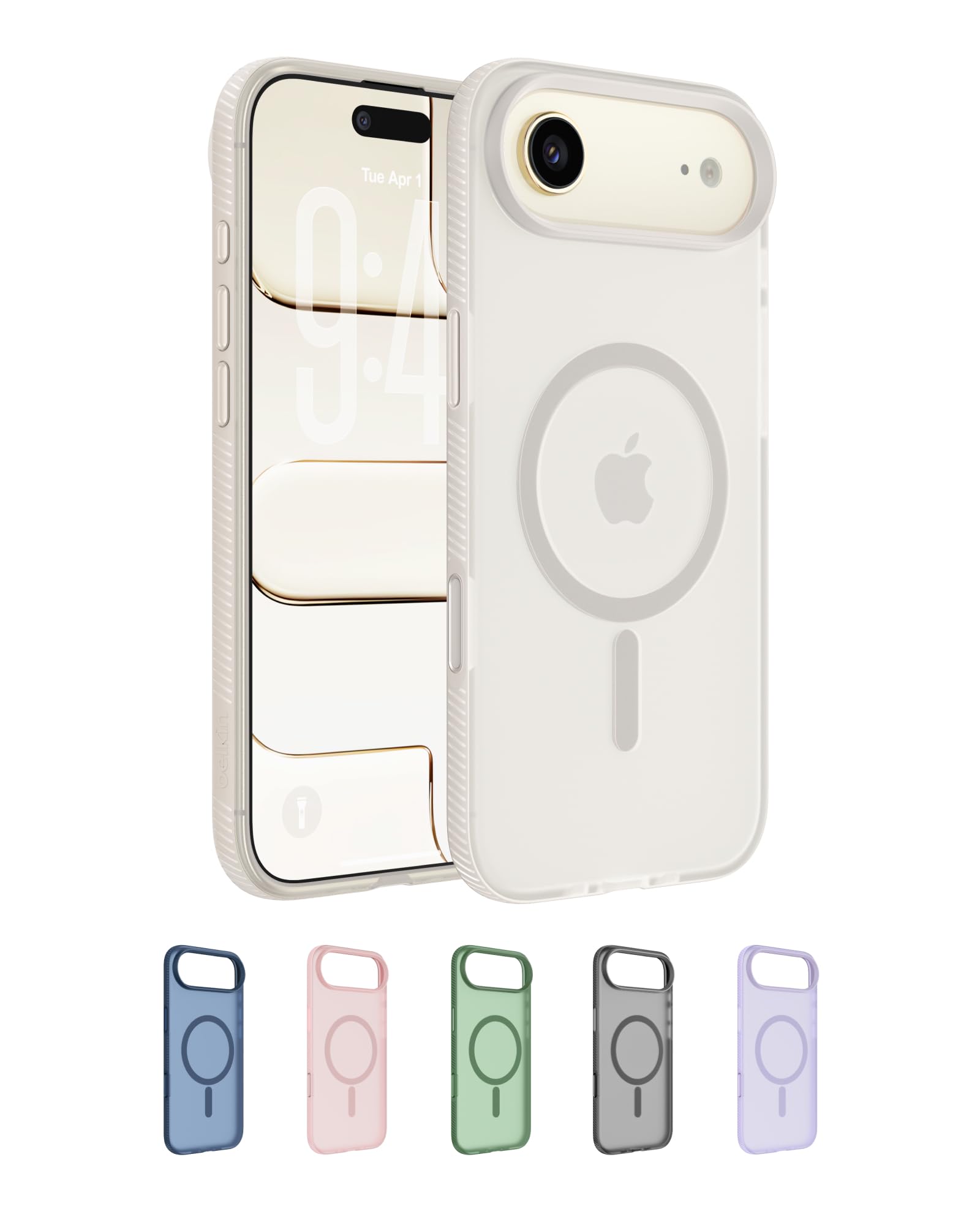 Belkin SheerForce Grip iPhone Air Hülle MagSafe Kompatible Handyhülle mit Rutschfesten Rändern, iPhone Schutzhülle, Magnetisch, Transparent, Dünn und Stoßfest – Sandfarben