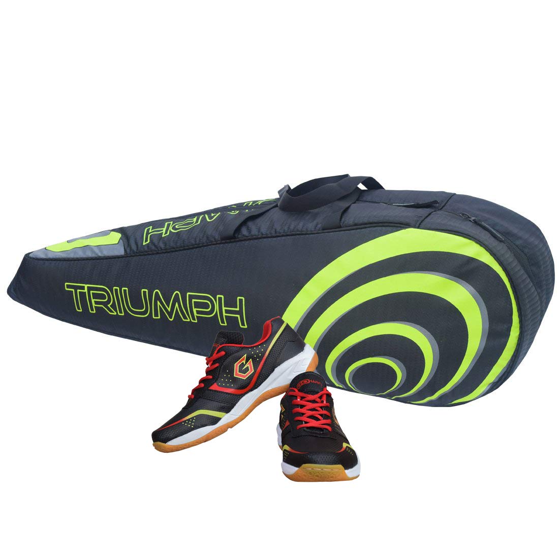 gowin Badminton Shoe Smash Black Size-11 Kids with Triumph Badminton Bag 304 Black/Lime-picture-16