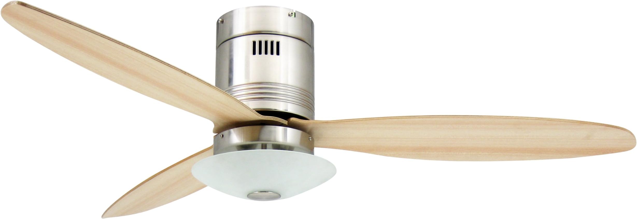 Ceiling Fan Aero Satin Nickel 52 inch with Light and Remote Control Blade Colour Maple