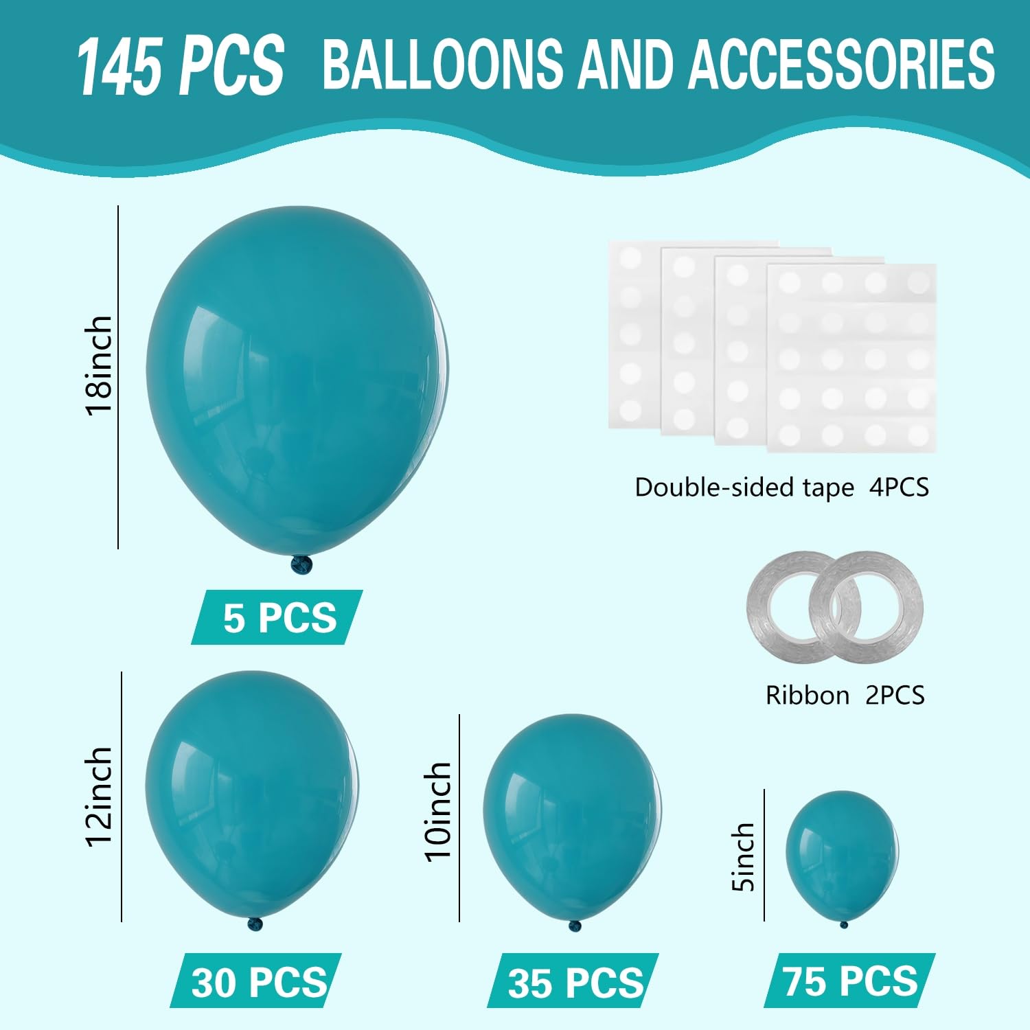 IXVAN Turquoise Blue Peacock Blue Balloons 145pcs Different Sizes 5in 10in 12in 18in Teal Aqua Latex Balloon Arch Kit Garland for Wedding Baby Shower Birthday Party Decoration