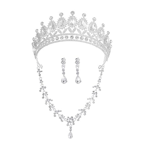 Miniatura 1 de Tiaras y coronas para mujer, collar de aretes de tiaras, conjunto de joyas de cristal para novia, fiesta de disfraces, Halloween, graduación,