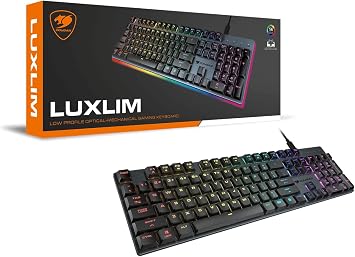 Cougar LUXLIM Low Profile Optical-Mechanical Gaming Keyboard, Ultra-Thin 20mm CNC Aluminum Frame, Fast Light Actuation, RGB Underglow, Detachable Type-C Cable, Magnetic Feet - Red Switch