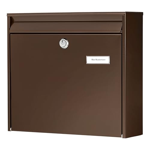 Burg-Wächter Briefkasten ohne Zeitungsfach mit Namensschild, Verzinkter Stahl, Einwurf-Format DIN C4, Inkl. 2 Schlüssel, POTSDAM 877 BR, Braun (ähnlich RAL 8014)