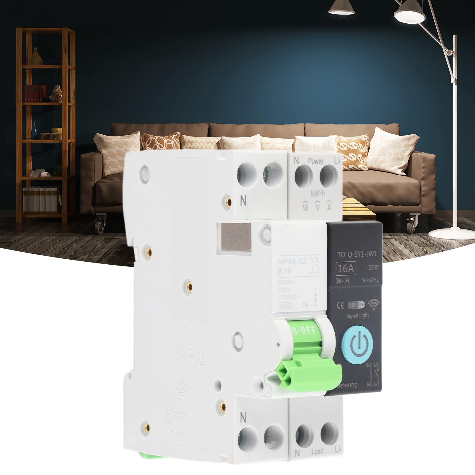 Yctze Disyuntor WiFi 1P+N con Control Remoto, Monitoreo de Energía y Capacidad de Corte 6KA - 16A AC230V para Integración en el Hogar