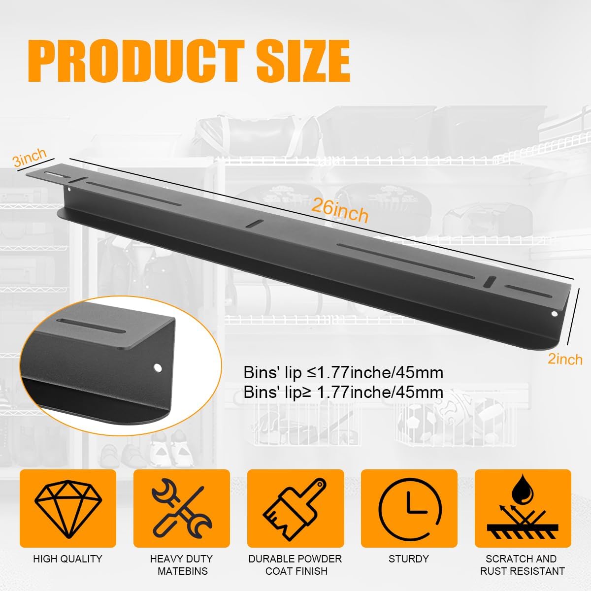 Overhead Garage Storage Rack, Ceiling Garage Storage Bracket, Heavy Duty Ceiling Racks for Garages, Sheds, Storerooms, Adjustable Width and Orientation(Black,1 Bin)