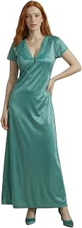 Deeva Collections Women's Luxurious Satin V-Neck Maxi Nighty | Soft Silky Lace Night Gown for Sleep & Loungewear | Sexy Ni... Price In India