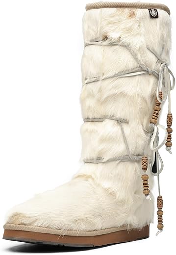 Aumu Womens Comfort Suede Fur Mid-Calf Winter Boots White Size 8