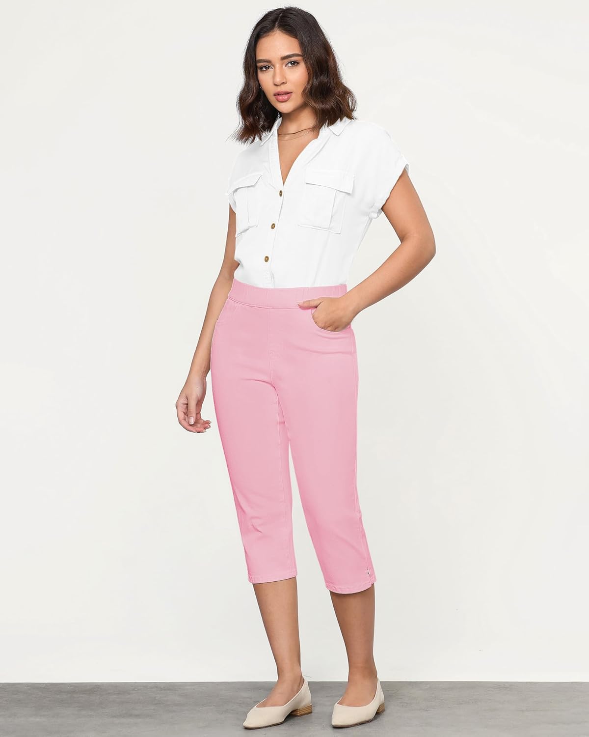 GRAPENT Capris Jeans for Women High Waisted Trendy Pull On Elastic Waist Split Hem Skinny Stretchy Denim Capri Pants - Image 2