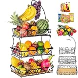 Fruit Basket Bowl, Vegetable Storage for Kitchen, 3-Tier Countertop Fruits Holder Rack with Banana H