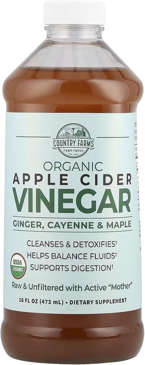 Country Farms Organic Apple Cider Vinegar Tonic with Mother, Ginger, Cayenne & Maple - Detox, Digestion, Weight Support, 16oz