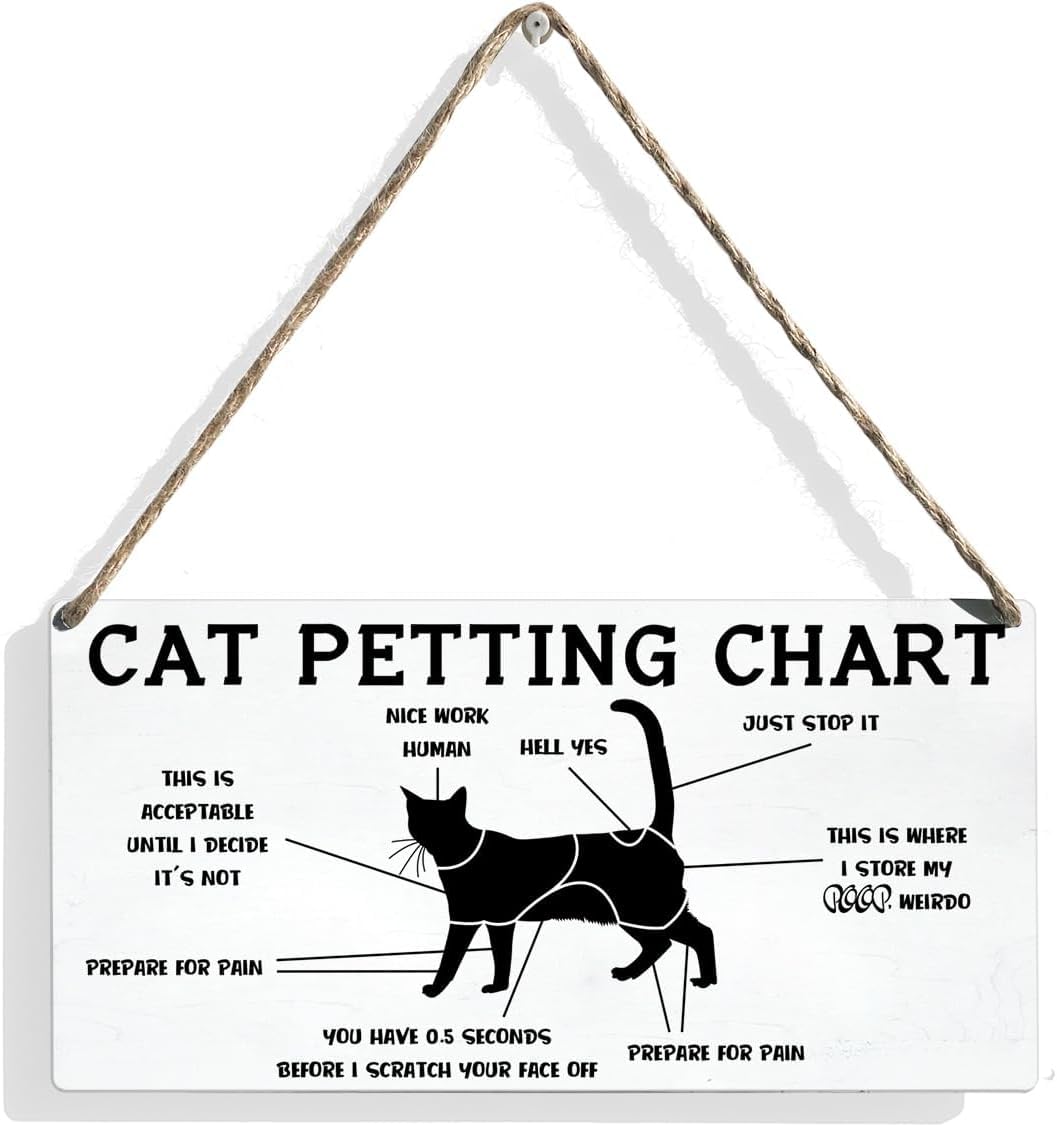 Pibonto Women's Wall Art 5X10 Inch Cat Petting Chart Wood Sign Cat Lovers Wooden Signs Rustic Hanging Plaque Home Sign Wall Decor For Home