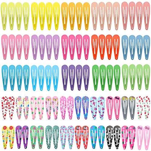 Girls Hair Clips, 100pcs 2 In" No Slip Metal HairPin Snap Barrettes for Girls Toddlers Kids Pets Accessories 60pcs Solid Clolors+ 40pcs Floral Print