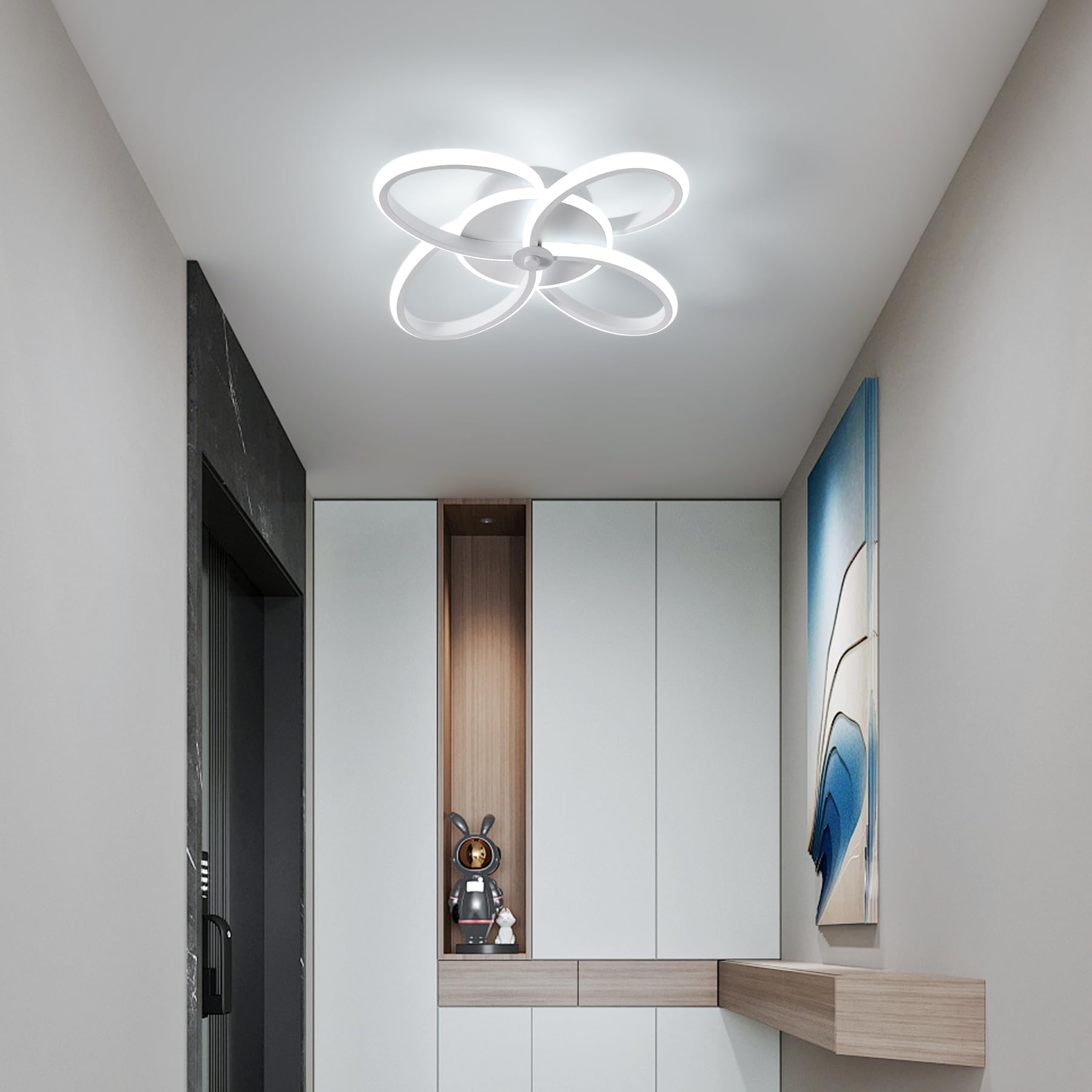 KUKAK Plafoniera LED,Lampada da Soffitto Moderna 32W 3400lm, Plafoniere Design Fiore,Lampadario acrilico bianca per Soggiorno Cucina Bagno Camera da Letto Corridoio,Luce Bianco Freddo 6000K