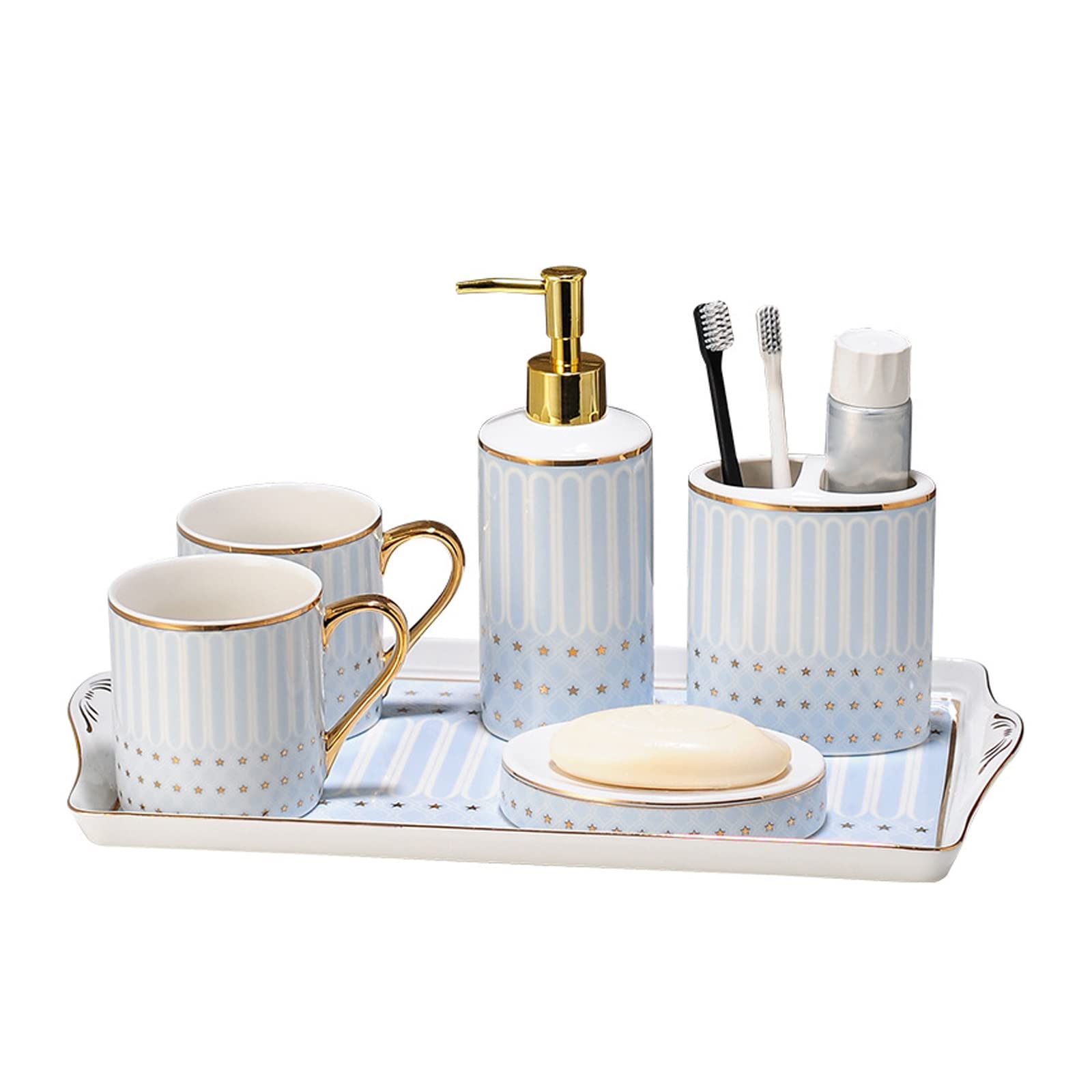 Ensemble d'accessoires de Salle de Bain Luxueux en céramique, Ensemble d'accessoires de comptoir de vanité de 6 pièces avec Distributeur de Lotion, Porte-Brosse à Dents,