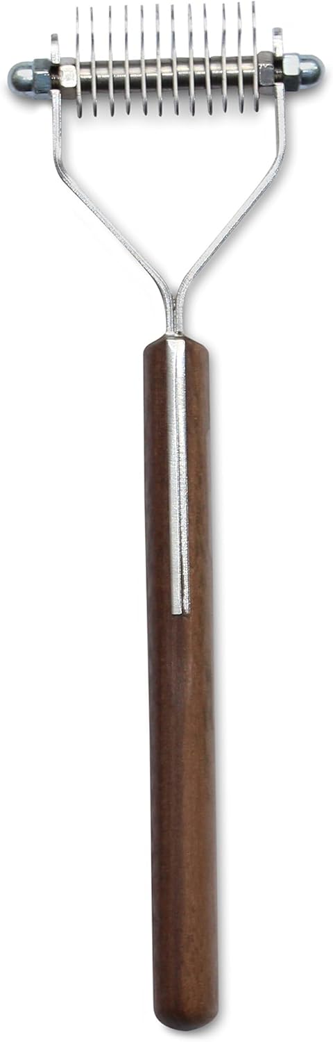 Mars Coat King Blunt Dematting Undercoat Grooming Rake Stripper Tool for Dogs and Cats, Stainless Steel with Wooden Handle, Made in Germany, 10-Blade