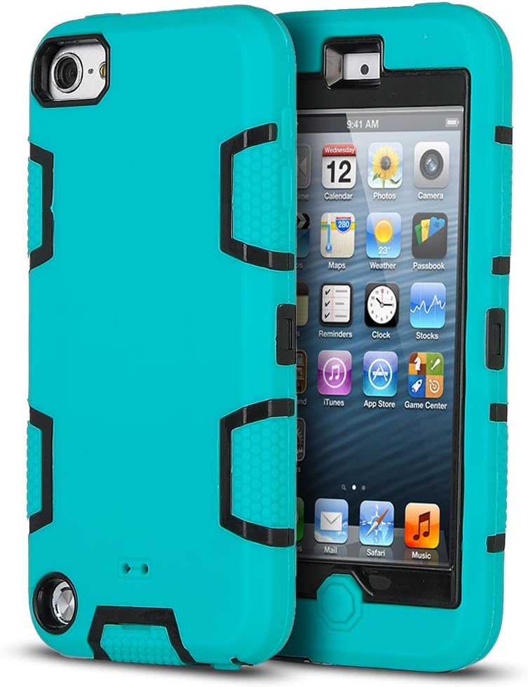 iPod Touch 6 case,iPod Touch 5 Case,ULAK [Robot Guard] Hybrid Rugged Combo Case with Hard Plastic Inner Shell and Rugged Soft Silicone Outer Skin for Apple iPod Touch 5 6th Generation(Blue/Black)