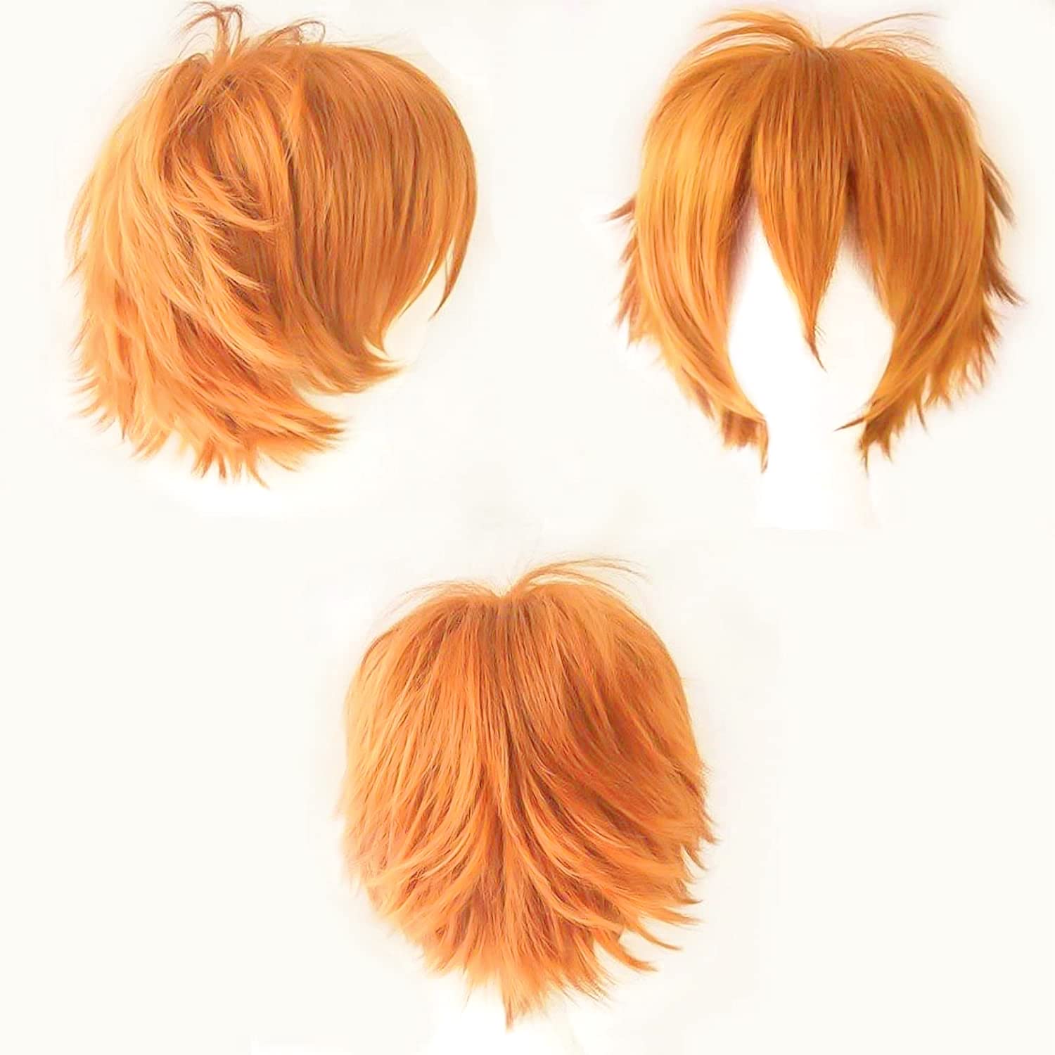 YEESHEDO Unisex Light Orange Short Bob Anime Cosplay Wigs Full Natural Layer Straight Fluffy Hair Costume Party Fancy Dress Wig for Women Men
