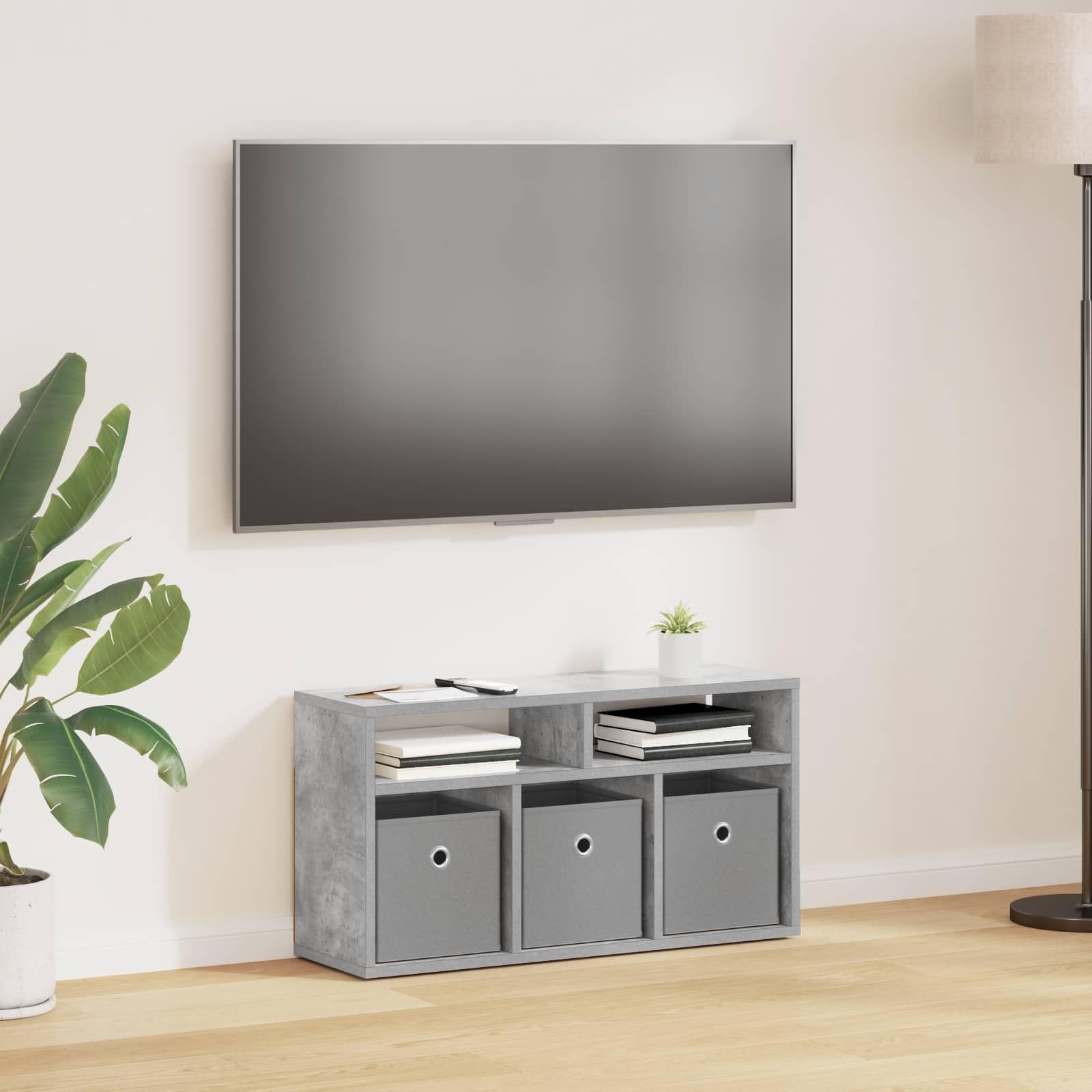 Lowboard, betonowa, szara, z 3 szufladami, 72 x 22,5 x 38 cm, meble TV i tablica multimedialna z dużą ilością miejsca do przechowywania, szafka pod umywalkę HiFi do salonu, regał i komoda, do