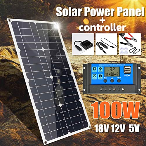 Haitoy 100 Watt Monocrystalline Solar Panel Flexible 18V High Efficiency Module Solar System Kit Photovoltaic Battery With 10A-60A Charge Controller For Home,Rv,Caravan,Marine Boat,10A Controller #TOP2