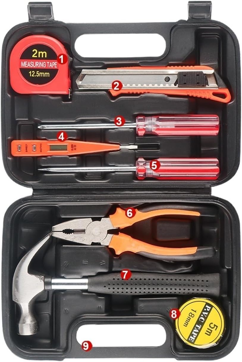 8/9/12/13Pcs Hand Tool Sets Household Home Repair Tool Set Screwdriver Tool Box Set Scissors Claw Hammer Tools Compatible with Home Use(8 in 1 Box Blue)